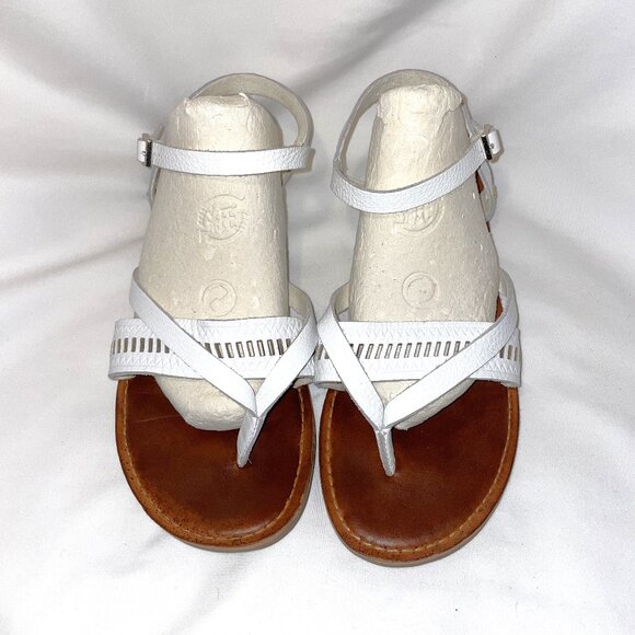 TOMS White Leather Flat Thong Sandals Women's Size 9.5 - Picture 2 of 11